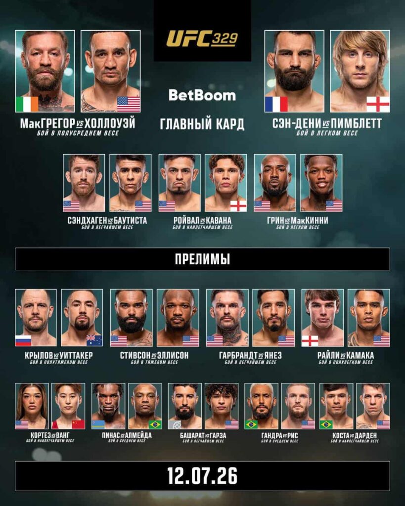 UFC 329 Макгрегор – Макс Холлоуэй 2 прямая трансляция